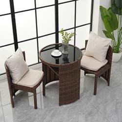 Balcony Leisure Table and Chairs, Three-Piece Rattan Chair Set, Small Apartment Household Outdoor Imitation Rattan Chair and Coffee Table Set