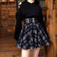 Black and white plaid wool skirt autumn and winter new lace-up zipper skirt versatile anti-exposure A-line pleated skirt for women

