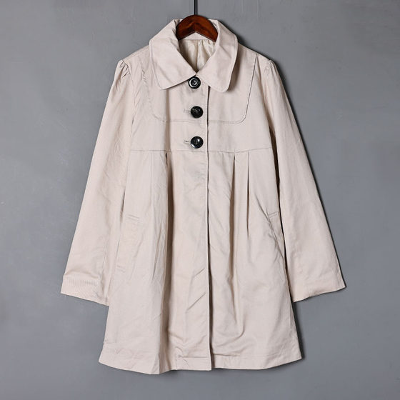 Slim, thin and fashionable Japanese minimalist medium -long jacket spring new product lapel single -breed single -breasted windbreaker outer jacket female
