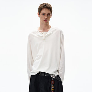 
MADWITCH American minimalist Henry neck long-sleeved T-shirt men and women loose casual cleanfit high-end top