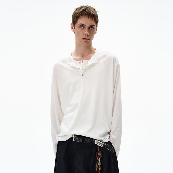 
MADWITCH American minimalist Henry neck long-sleeved T-shirt men and women loose casual cleanfit high-end top