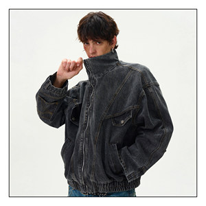 
MADWITCH retro deconstruction design sense washing denim jacket men and women casual niche design reverse wear jacket trend