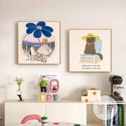 Dopamine children's room decoration painting cream style dining room cabinet placement painting cartoon girl bedroom bedside mural