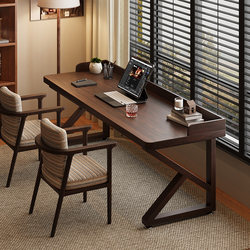 Solid Wood Desk with Edges, Bedroom Computer Desk, Antique Style Long Writing Desk, Home Work Desk