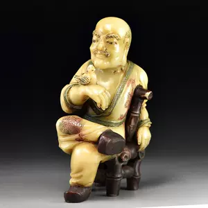 中国古美術・寿山石芙蓉凍石・旧蔵羅漢尊者仏像 ・手彫り・文房具・置物・ 