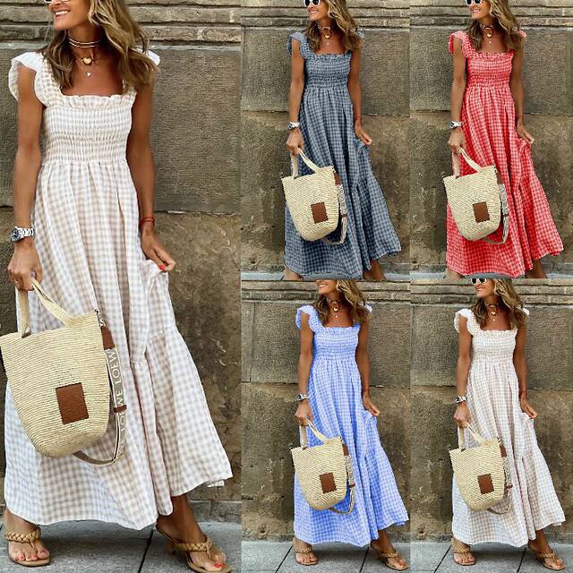 Cross -border independent station Amazon Europe and the United States on the streets of summer women's clothing grid strands
