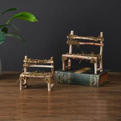 Natural Birch Wood Small Chair Ornament Desktop Forest-Themed Micro-Scene Arrangement Photo Props Creative Wooden Decoration