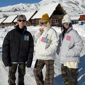 126kid American retro magic stroke embroidered cotton clothing men and women winter couple tide brand cotton jacket outer jackets
