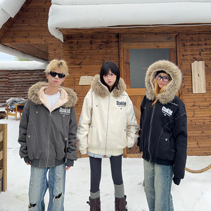 
126KID American mountain sculpture thickened coat cotton coat for men and women couples fur collar cotton jacket jacket party jacket