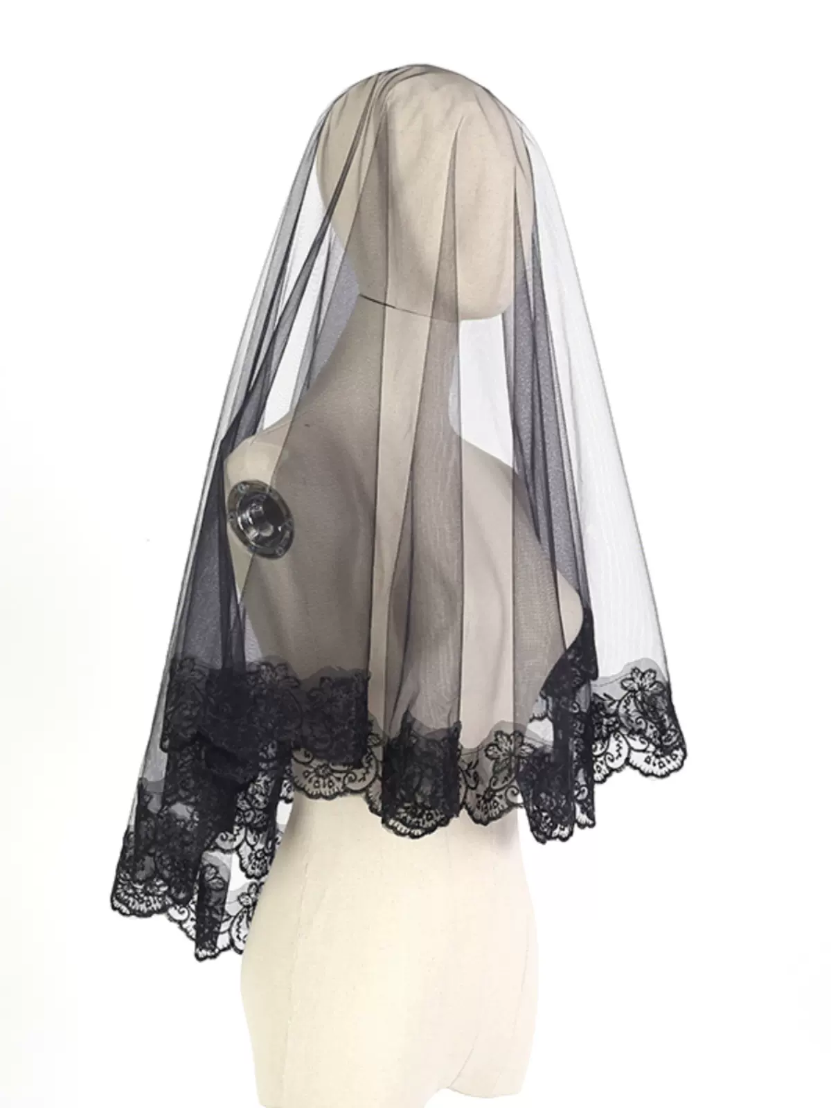 黑色头纱软纱黑色万圣节道具cos影楼拍照新娘黑纱双单层旅拍头巾