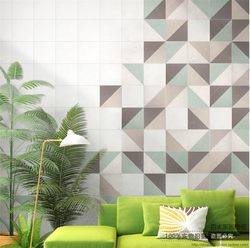 Green Geometric Gradient Tiles 200 Tiles Antique-Style Small Floral Tiles Kitchen Bathroom Wall Tiles Balcony Non-Slip Floor Tiles