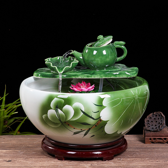 景徳鎮セラミック金魚鉢 - 中型 循環式噴水