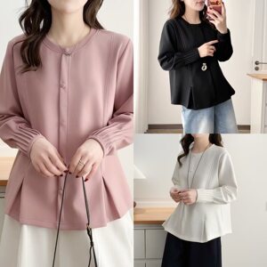 
Large size fat mm design sense of age reduction slimming round neck bottoming shirt spring new versatile loose slimming top 212