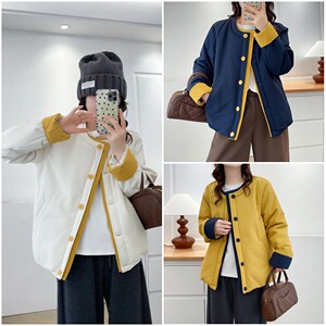 
Large size fat mm age-reducing casual splicing contrasting color thickened warm cotton clothing autumn and winter new loose and versatile cotton jacket 2590