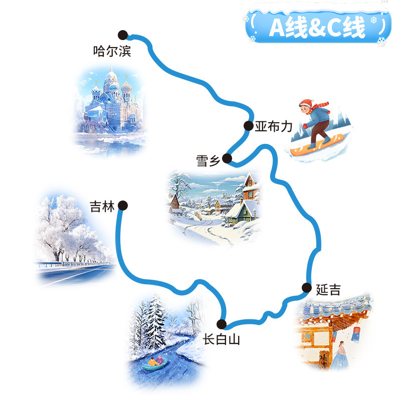 东北跟团游哈尔滨雪乡旅游行长白山延吉冰雪大世界纯玩6天5晚