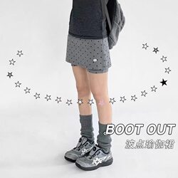Polka Dot Gray Stretchy Faux Two-Piece Sports Pants Skirt Slimming Yoga Mid-Length Pants Low-Waist Leggings Hot Pants Short Skirt Half Skirt
