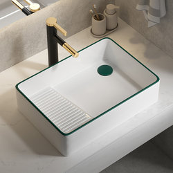 Modern Minimalist Washbasin with Green Ceramic Countertop for Balcony or Next to Washing Machine