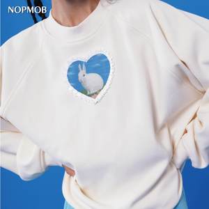 NOPMOB 草地小兔 糯叽叽奶乎乎加绒加厚保暖和宽松蝙蝠袖上大卫衣