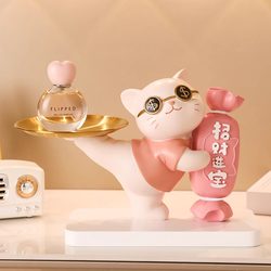 Japanese Kgl Lucky Cat Ornament for Entryway Key Storage, Living Room Decoration, Housewarming Gift