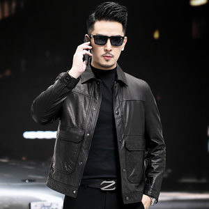
Haining Factory Genuine Leather Jacket Men's First Layer Cowhide Oil Waxed Short Slim Down Down Liner Leather Jacket New