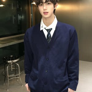 [Thorny] DK Uniform Cardigan Sweater Academy Style Long Sleeve Black Blue Knitted Sweater Casual Jacket Autumn and Winter Men