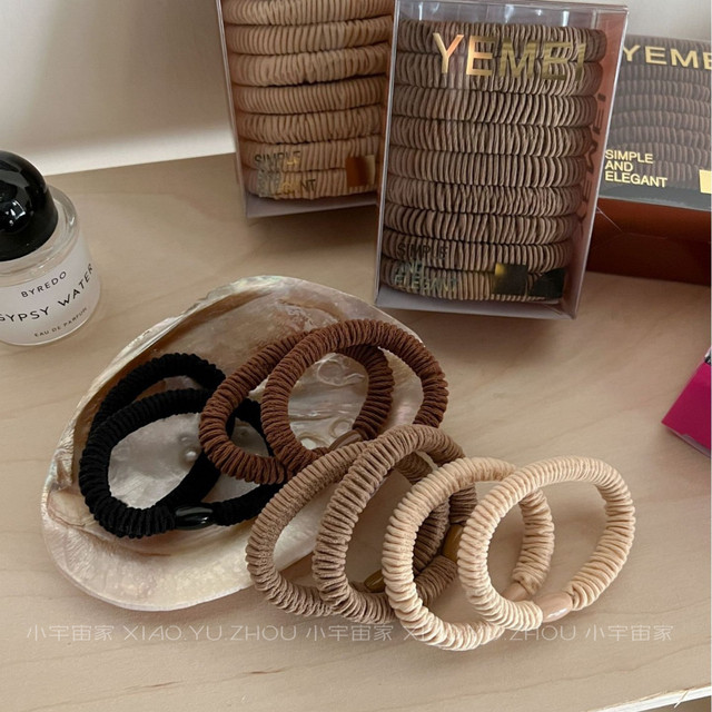 Milk coffee color system ~ 9 high -elastic circles head rope women's ...
