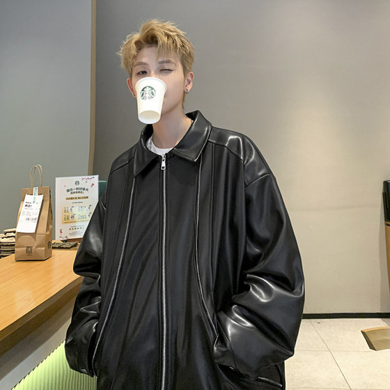 
Men's Spring and Autumn Leather Jackets Men's Spring 2026 American Fashion Brand Leather Jackets Men's Handsome Boys PU Tops Trendy Men