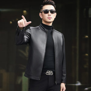 
Haining genuine leather jacket for men plus size 2026 new top layer cowhide daddy stand-up collar leather jacket