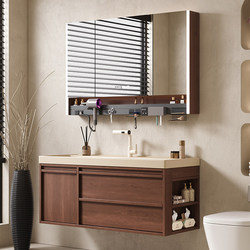 2026 New Model Vintage-Style Gold-Plated Stone Integrated Basin Bathroom Cabinet Set Washbasin Sink Cabinet