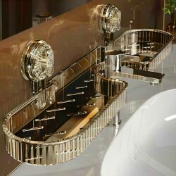 Suction Cup Washbasin Storage Rack Wall-Mounted No-Drill Bathroom Mirror Front Sink Faucet Storage Rack