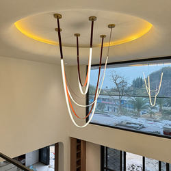 Designer Belt Pendant Light, Minimalist Dining Room Light, Nordic Style Villa Living Room Model Room High Ceiling Loft Staircase Light