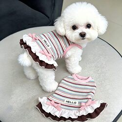 Dog Clothes Spring and Summer Thin Style Sweet Princess Style Rainbow Striped Lace Vest Small Dogs Bichon Teddy Cats
