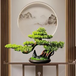 Living Room Artificial Welcoming Pine Bonsai Green Plant Decoration Home Interior Hotel Clubhouse Tea Space Soft Decoration Ornament