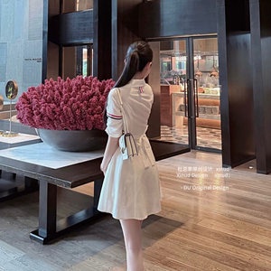 
Du Zongjia Art Gallery White Moonlight* French polo collar intellectual temperament simple casual waist A-line TB dress