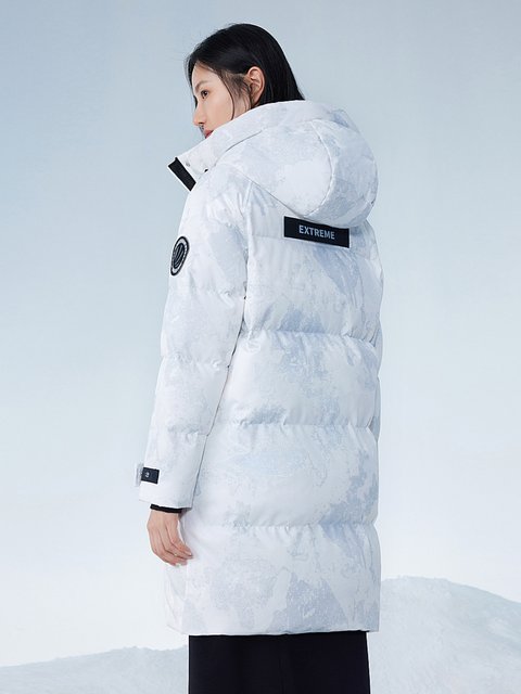 Bosideng Outlet women's long heat storage hooded fashionable warm down jacket