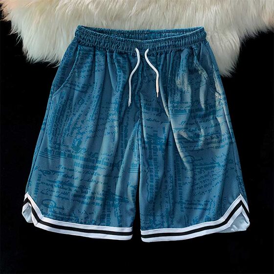 
American basketball pants quick-drying training five-point pants for men's trendy loose over-knee shorts sports running fitness mid-trousers