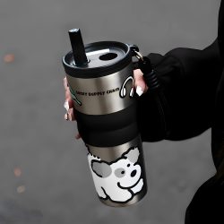 Large Insulated Cup for Women, Large Capacity, Car-Mounted, Ceramic-Coated, New Model, Straw Water Cup, Coffee Travel Mug, Ice-Retaining Cup for Men