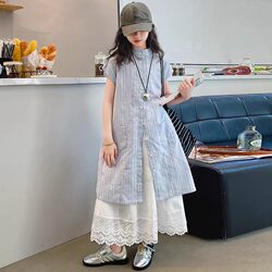 Girls' Summer Dress 2025 New Style Children's Stylish Shirt Dress Girl's Dress Big Kids Summer Outfit Set Clothes