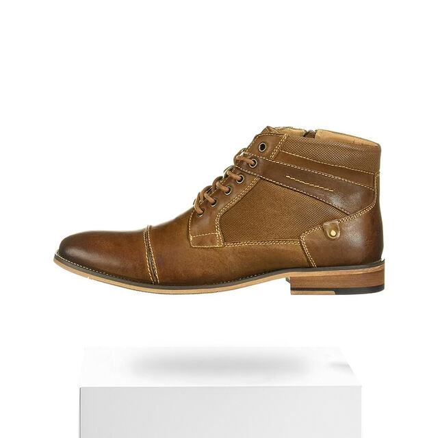 Steve Madden Men's Hennric Combat Boot - Leather Upper With Buckle Detail, Lug Sole & Inside Zipper
