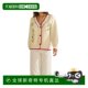 Self-operated able cream embroidered V-neck cardigan straight

