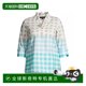 Ming Wang Ms. Shirt Wochoat Seven -point sleeve lace plaid cotton cotton cotton

