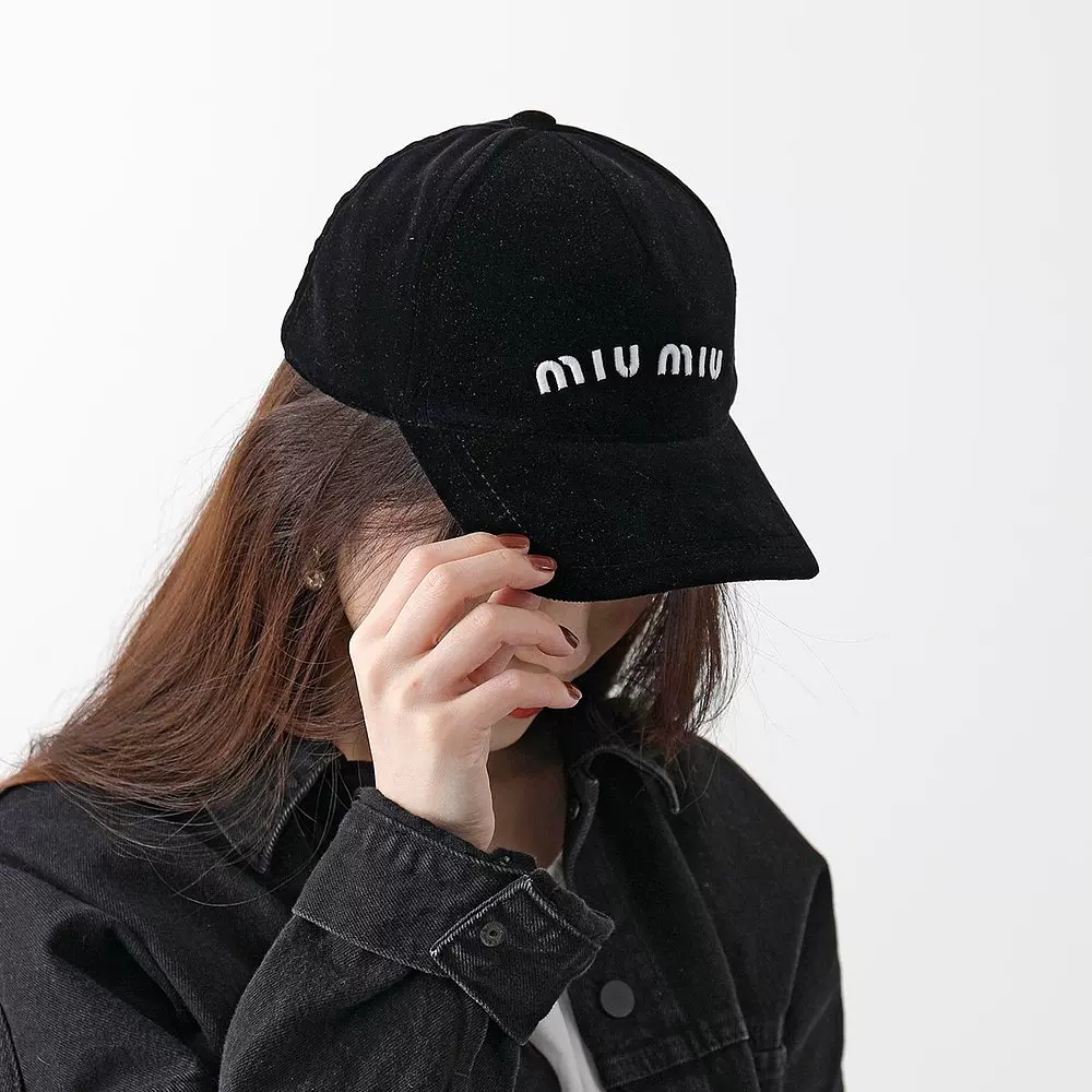 日本直邮MIUMIU 棒球帽5HC179 068 女士丝绒3D标志刺绣帽子F0-Taobao 