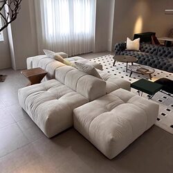 Italian-Style Minimalist Tofu Block Fabric Sofa for Living Room, Modern Simple Modular Sofa for Large and Small Apartments and Villas