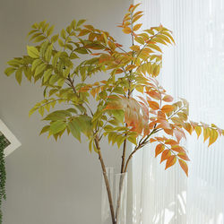 Artificial Green Plants, Fake Flowers, Lacquered Wood Leaves, Long Branches, Wisteria Leaves, Floor-Standing Living Room Decorative Flowers, Nordic Camellia Leaves Display