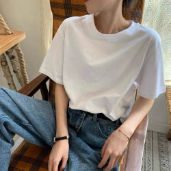 White T-Shirt for Women, Short-Sleeved, 2025 Spring/Summer New Korean Style, Loose and Simple, Base Layer Top for Women