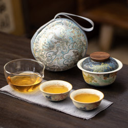 Firestone Red Year-After-Year Fish Abundance Travel Tea Set Quick Cup Outdoor Portable Tea Drinking Equipment Gaiwan Tea Cup
