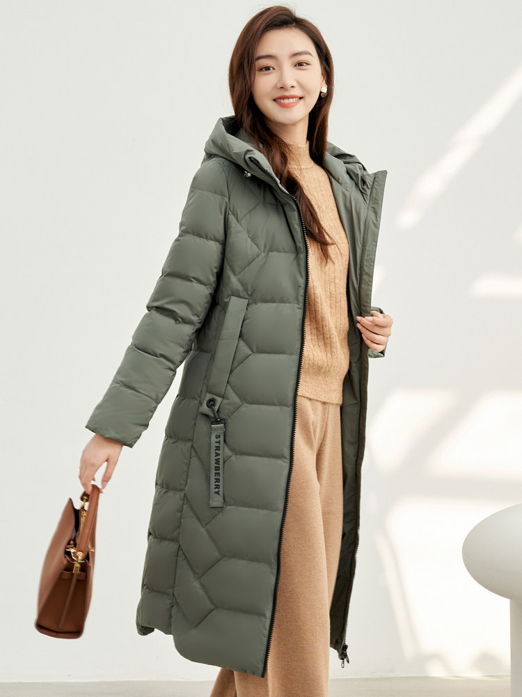 冰洁 女式中长款纯色连帽羽绒服 J90141020 双重优惠折后￥169包邮 6色可选