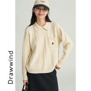 
Painting style drawwind lapel twist sweater for women 2026 new spring casual loose knitted sweater pullover top