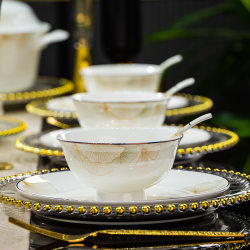 Jingdezhen Underglaze Colored Bone China Ceramic Bowl for Home Use 2025 New Model Light Luxury High-End New Chinese Style Bowl and Plate Tableware Set