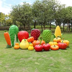 Fiberglass Outdoor Artificial Fruit and Vegetable Floor-Standing Ornaments, Large Pumpkin, Strawberry, and Cabbage Sculptures, Farm Decorations